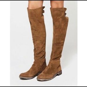 Free People Cumbria over the knee boot in honey whiskey color